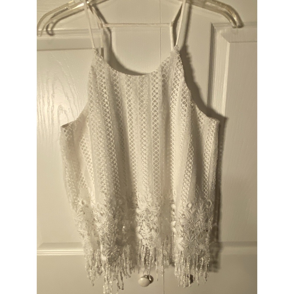 Secretleigh Lace Fringe Camisole‎ Tank Top White Size L BE13606-I